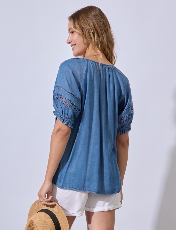 Blusa Lyocell Manga Puntilla JEAN