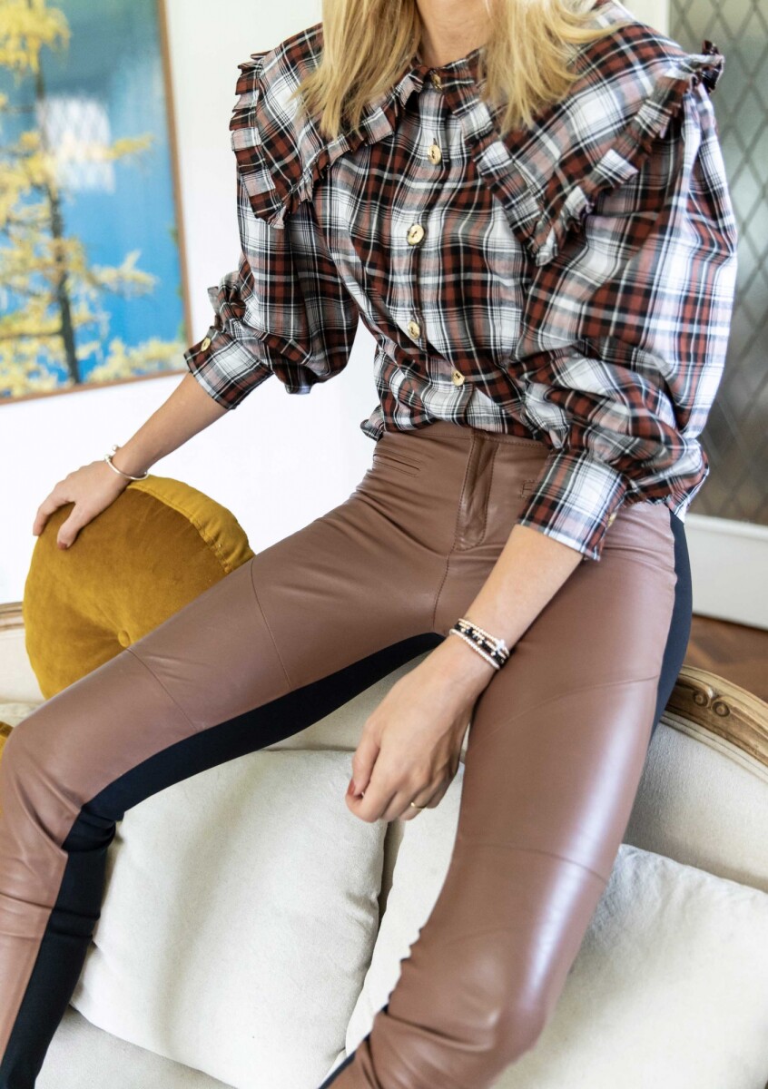 Pantalón Bicolor Combinado Cuero - Marrón 