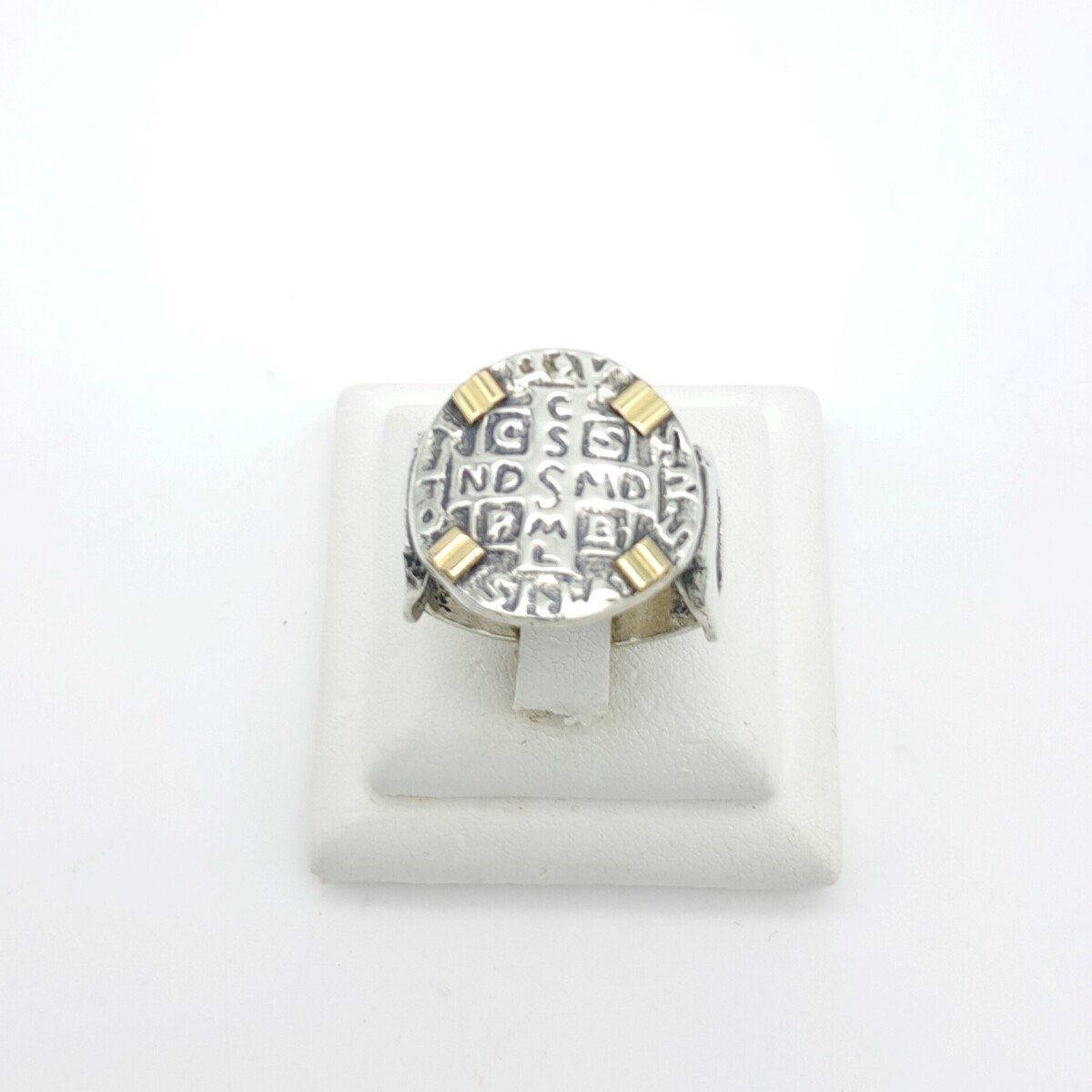 Anillo religioso de plata 925 y double en oro 18 ktes, ESPIRITU SANTO. 
