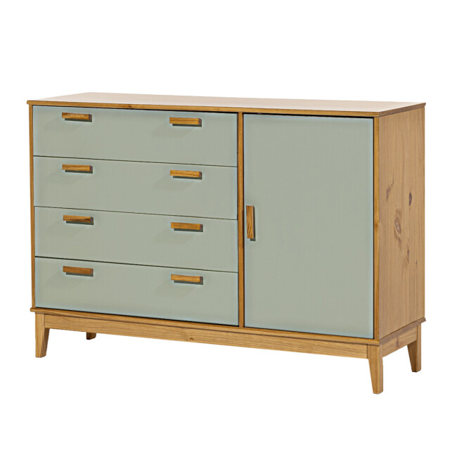 CÓMODA CAJONERA GUARDARROPA 4 CAJONES 1 PUERTA - MADERA MACIZA VERDE