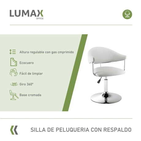 Silla Taburete Butaca con Respaldo en Cuero Lumax Modelo Chuck Blanco