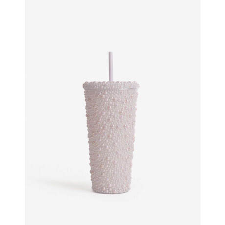 Vaso De Perlas Tono Rosado Con Sorbete Rosa Metalizado