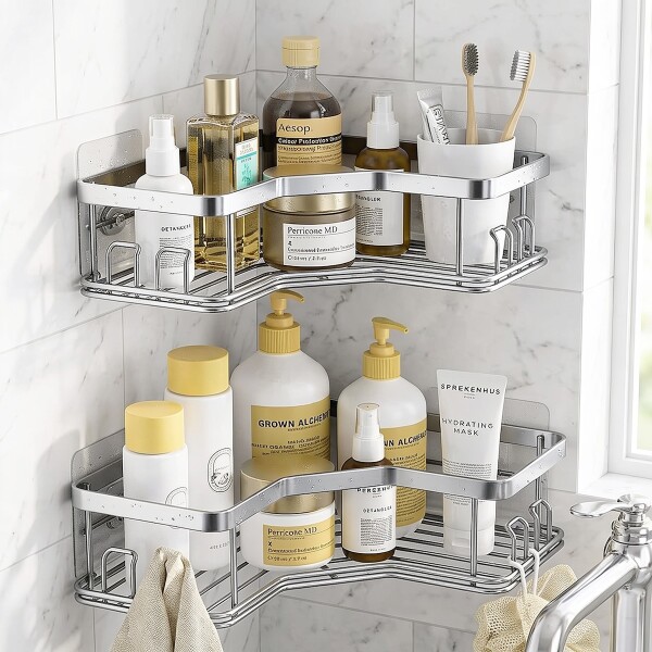 Set X2 Estantes Esquinero Organizador Baño Ducha Y Adhesivos Linea Premium Imback Color Plateado Set X2 Estantes Esquinero Organizador Baño Ducha Y Adhesivos Linea Premium Imback Color Plateado