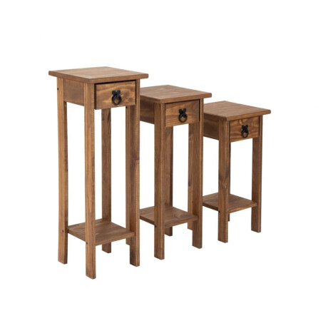 Conjunto Set De Mesas Pedestal Madera Maciza Linea Mexicana Oscuro
