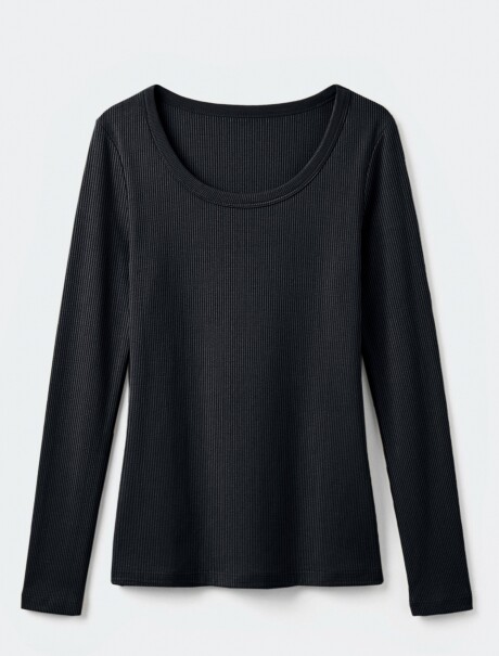 CAMISETA MANGA LARGA ACANALADA - NEGRO NEGRO