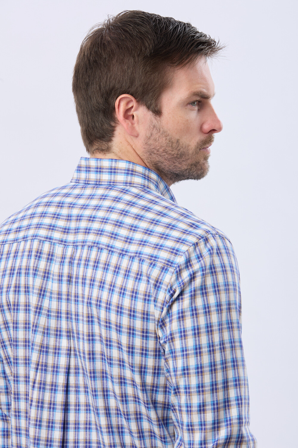 CAMISA CUADROS DE LINO Beige