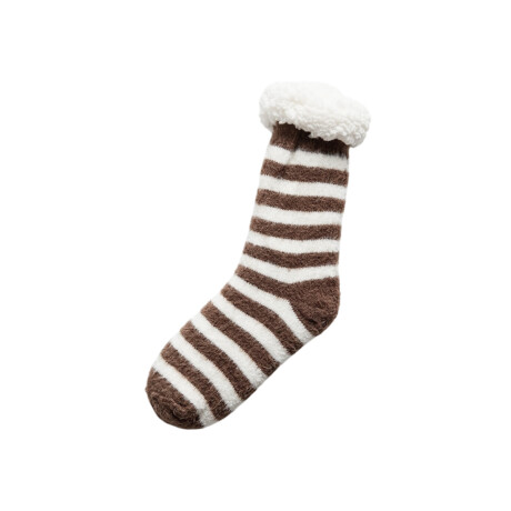 Pantuflas medias con corderito Rayas Marron