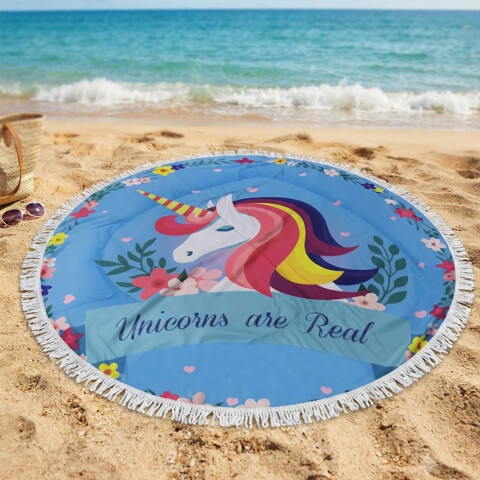 Toalla Playera Microfibra Redonda de 150 cm Unicornio