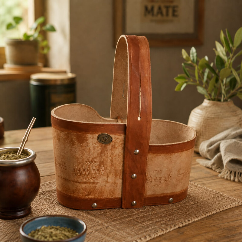 Matera de Suela y Madera con Asa Marron Claro