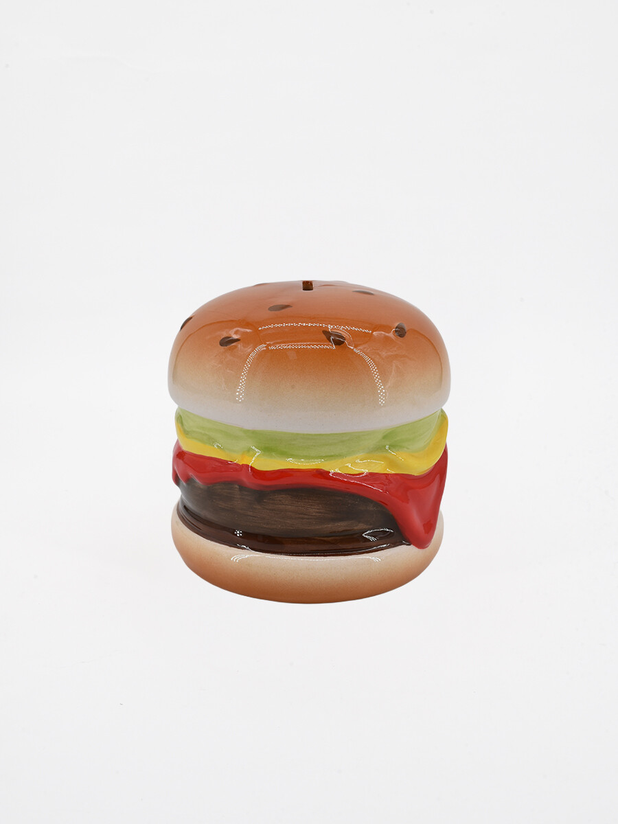ALCANCIA HAMBURGUESA CON CANDADO 14X13 CM - MULTICOLOR 