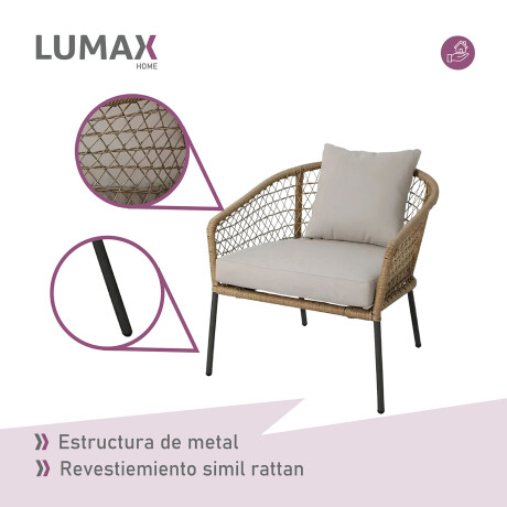 Juego De Jardin Rattan Lumax Exterior 2 Sillones + Mesa Beige