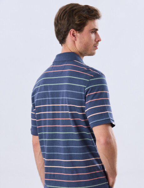 REMERA POLO RAYADA JERSEY Azul