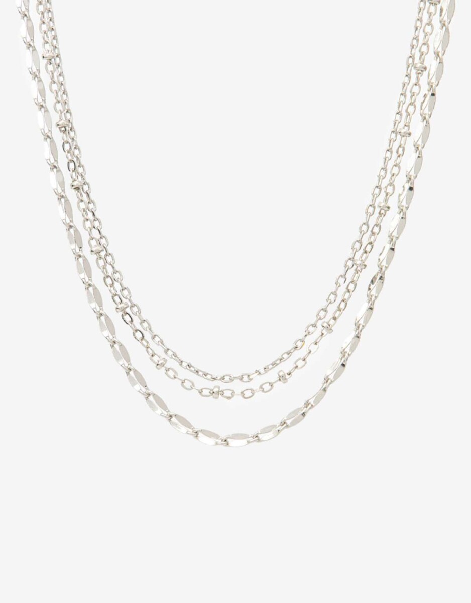 Set De Collares Cadena Metal - Plateado Rodio 