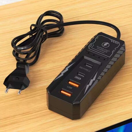 Zapatilla adaptador cargador con enchufe y puertos USB x2 y tipo C x2 Negro