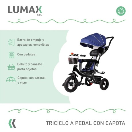 Coche Triciclo a Pedal C/Guía y Capota giratorio 360 Azul