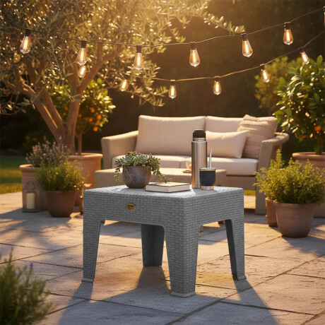 Mesa Ratona Auxiliar Jardín Patio Rattan Exterior UV Blanco