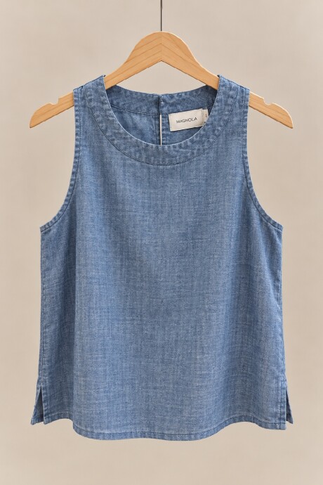 Musculosa Pat Lino Azul Melange