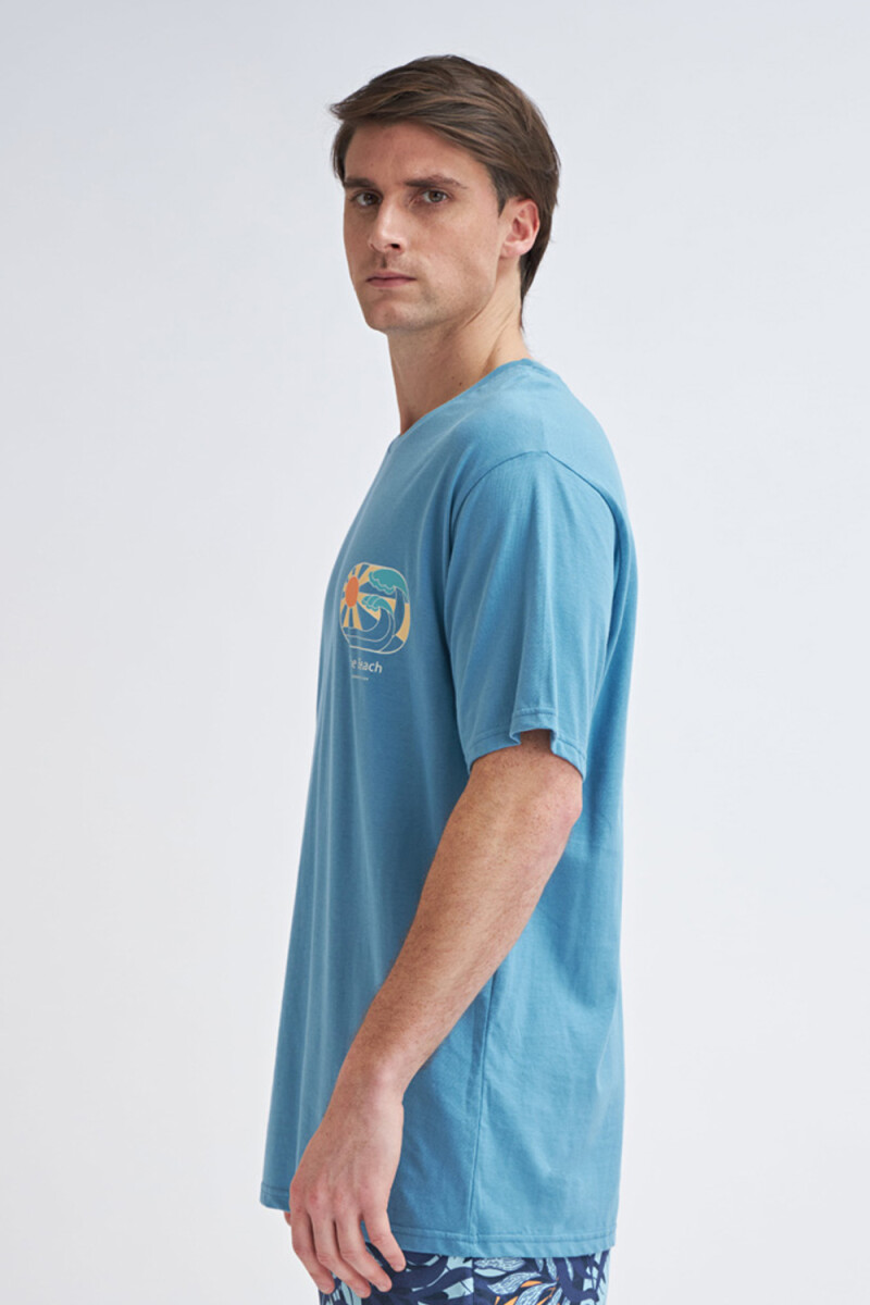 Camiseta manga corta estampada Localizada - Celeste