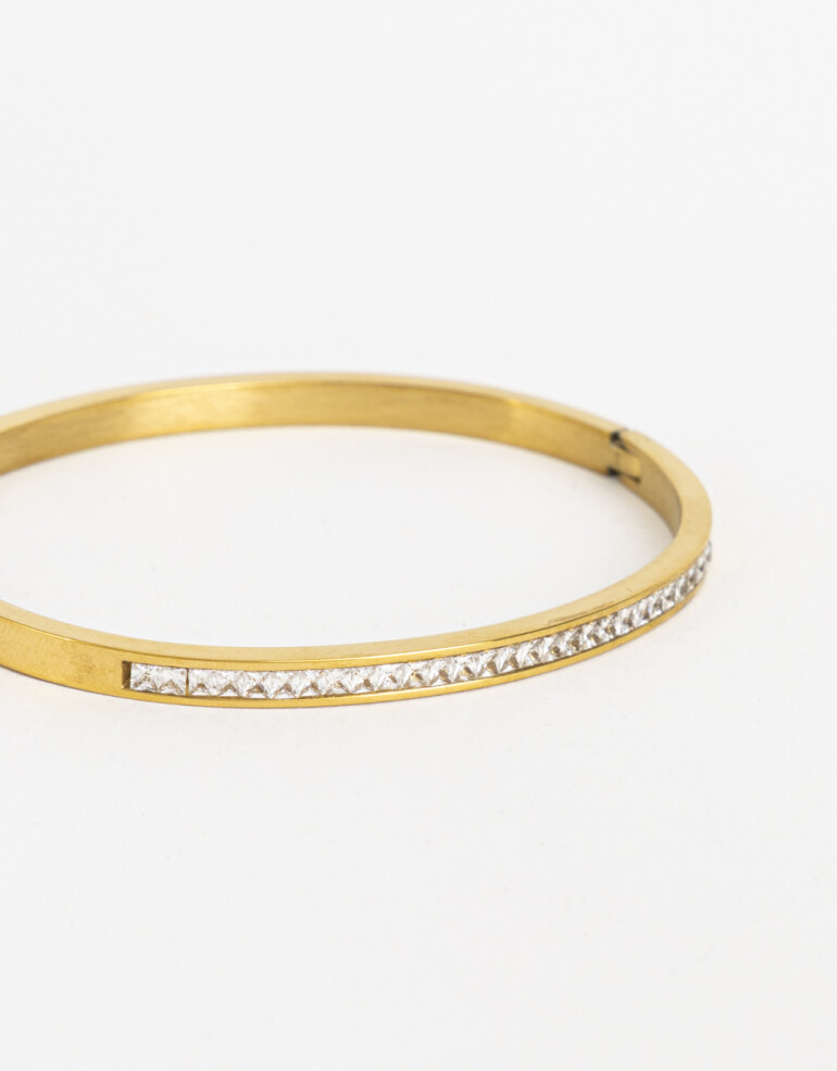 Brazaletes Strass Pulsera De Acero Con Cubic - Dorado