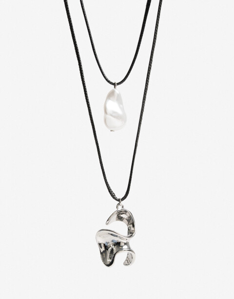 Collares Largos Perlas Set De Collares Metal Y Perla - Plateado Rodio