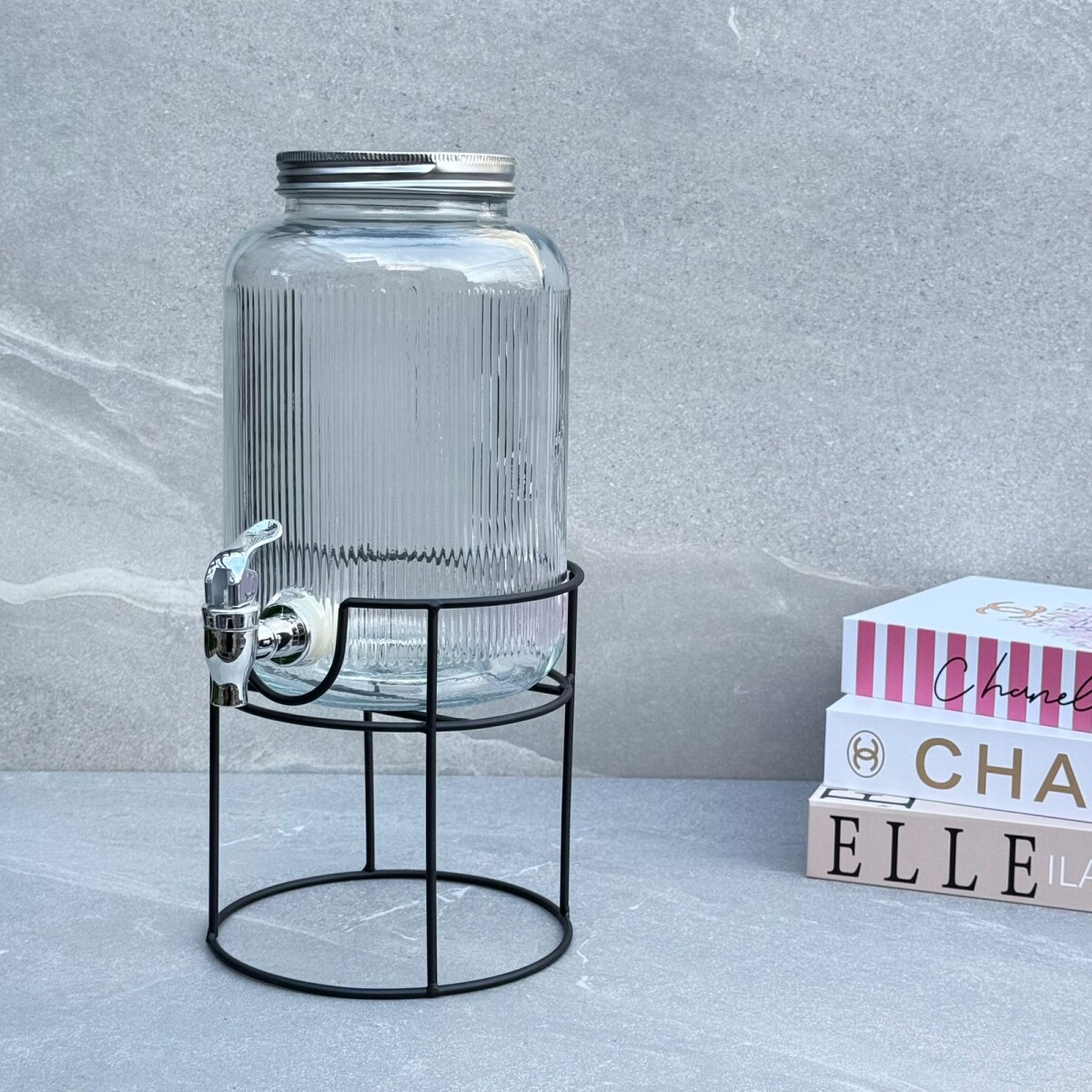 Dispensador De Bebidas Vidrio Con Base Metálica 3.3L 
