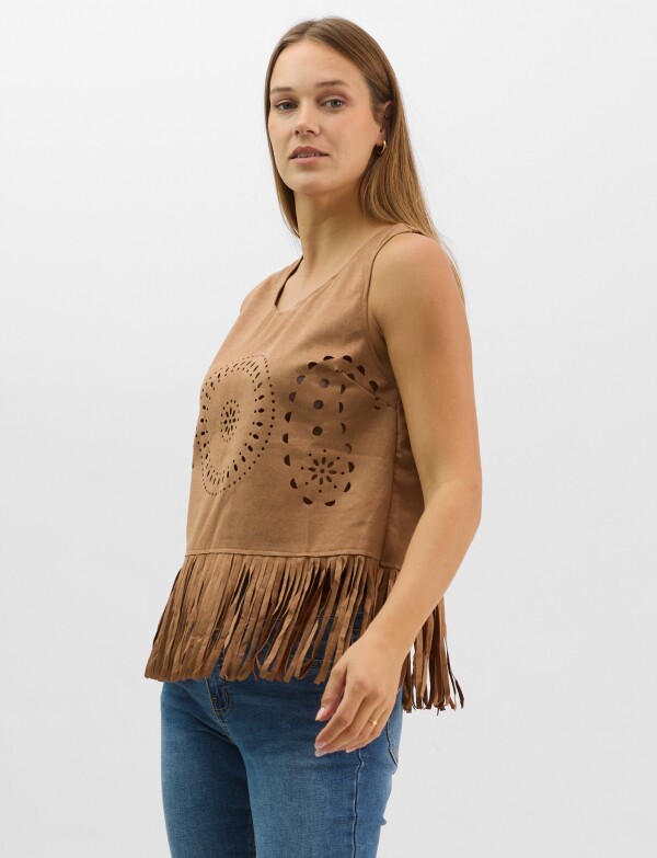 Blusa Suede Flecos MARRON