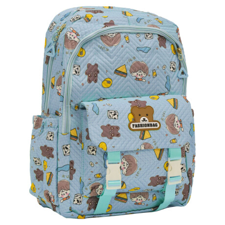 Set Mochila Escolar Infantil p/ Laptop y Bolsillos + Paragua Celeste