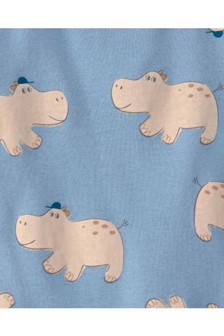 Monito corto de algodón, azul, diseño hipopótamos Sin color