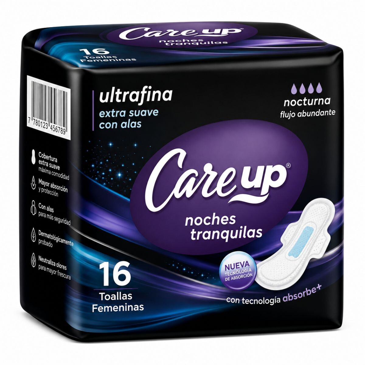 TOALLAS FEMENINAS CARE UP NOCTURNAS X 16 UNIDADES 