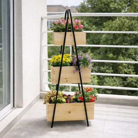 Macetero en Madera con Estructura de Hierro con 3 Niveles Macetero en Madera con Estructura de Hierro con 3 Niveles