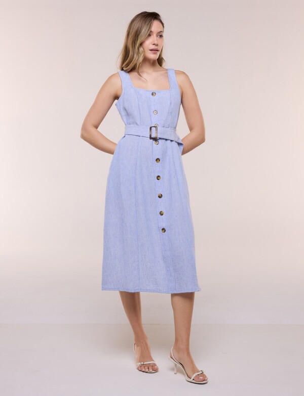 Vestido Midi Camisero Con Cinto CELESTE