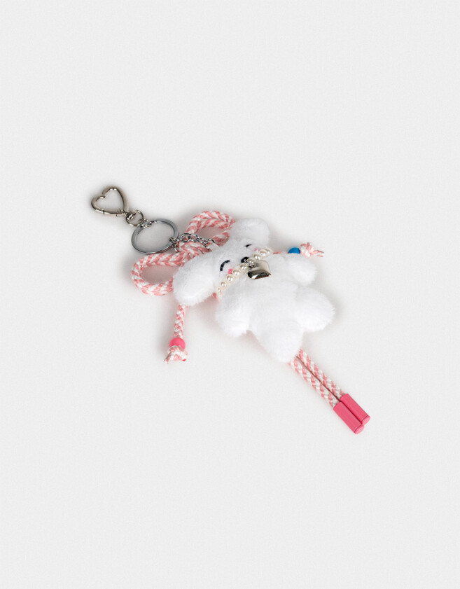 Llavero Peluche Llavero Y Charm De Conejo Con Moño - Blanco Crudo