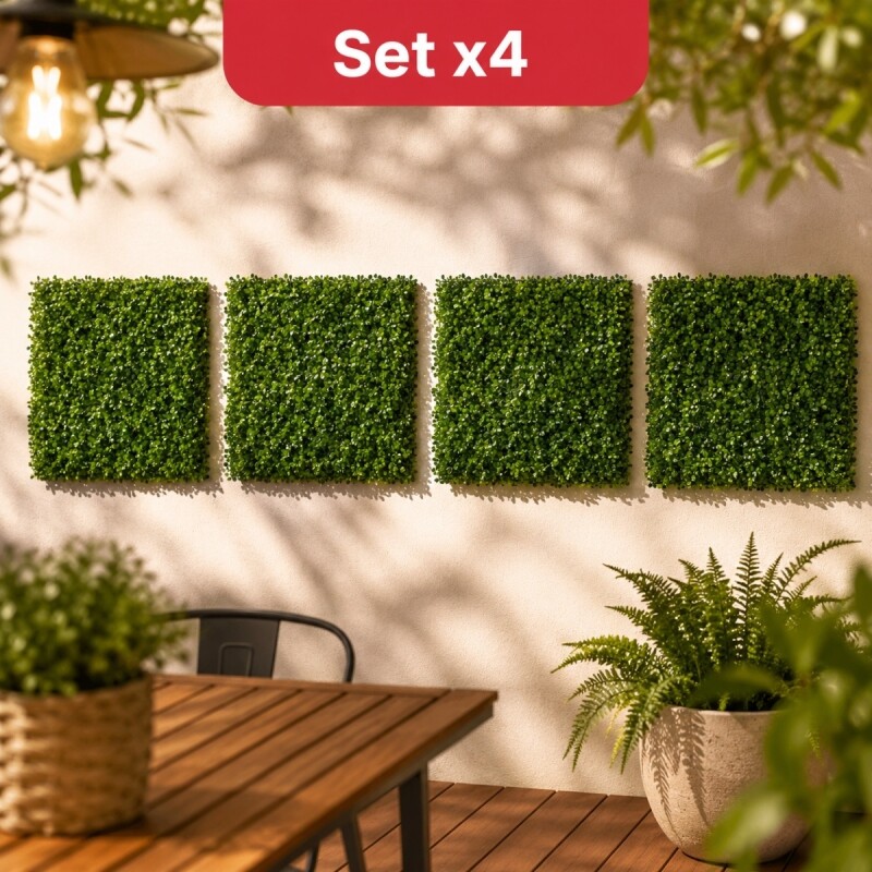 Set x4 Panel artificial símil trébol 40x60 cm VERDE