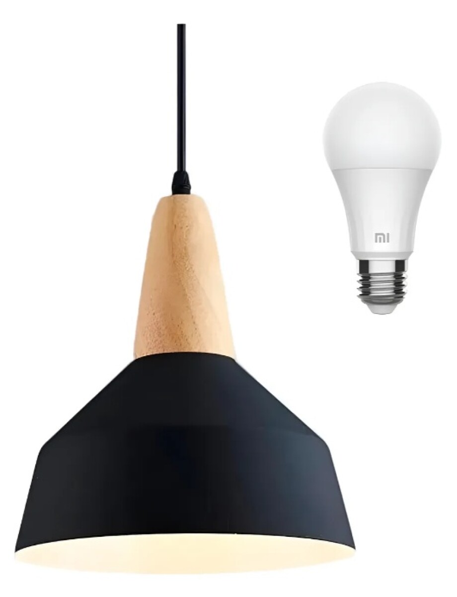 Lampara Colgante De Techo Color Y Madera Diseño Nordico - Negro 
