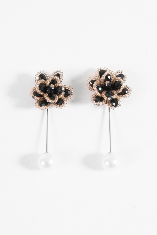 Prendedor flor mostacilla negro