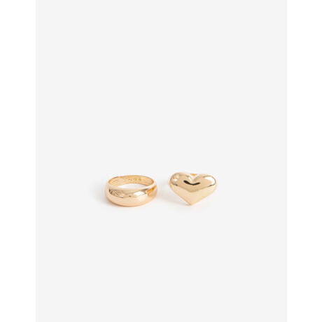 Set Anillos Corazón Bañado En Oro Dorado