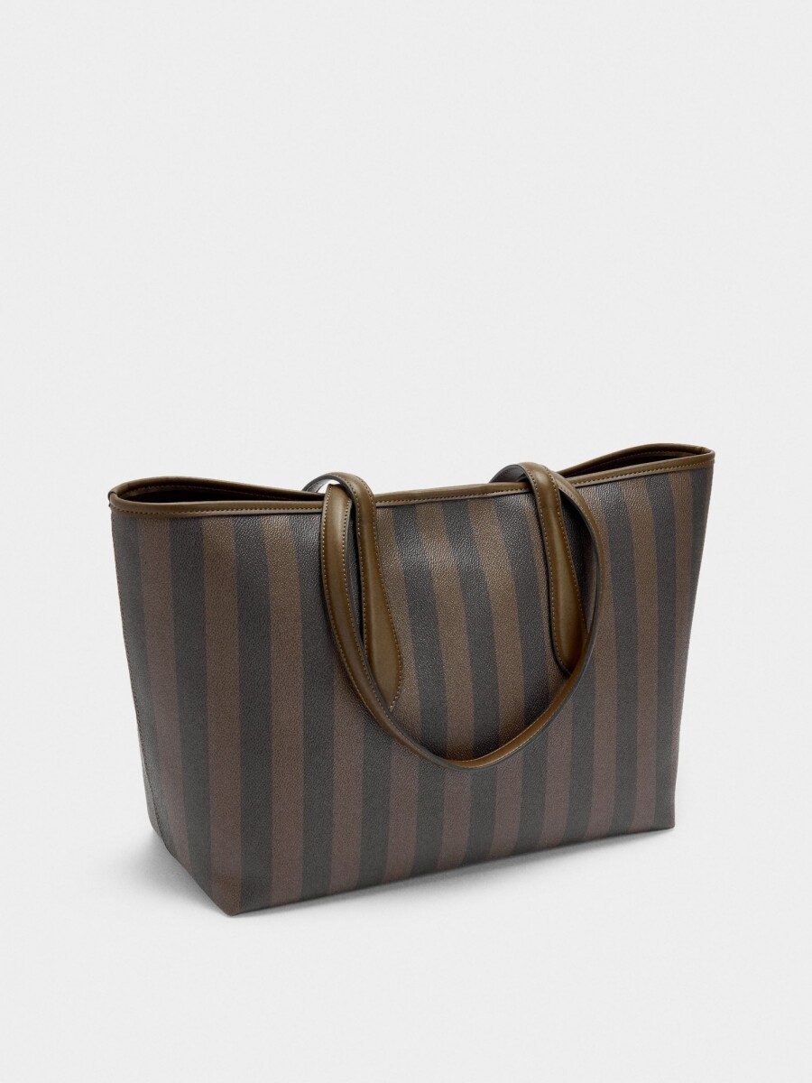 Bolso Shopper A Rayas Con Bolsa Extraíble marron