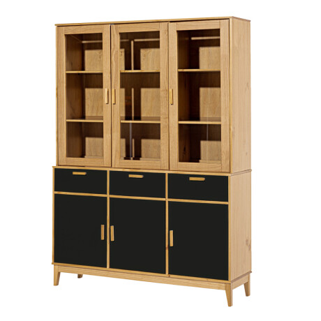 Cristalero en madera maciza / 6 puertas 3 cajones Negro