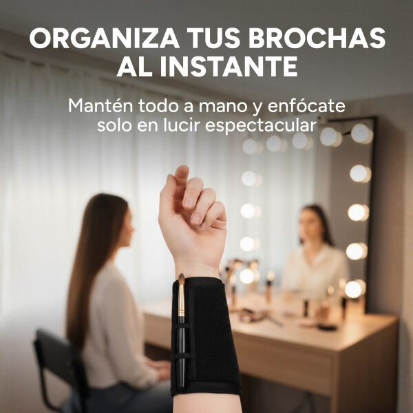Muñequera Elástica Limpia Organiza Brochas Maquillaje Negro