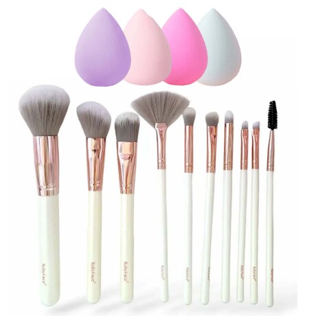 Set Maquillaje 10 Brochas y Pinceles c/ Estuche + Esponjas Plateado