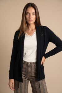 Cardigan C/solapa Algodón Elastano Negro