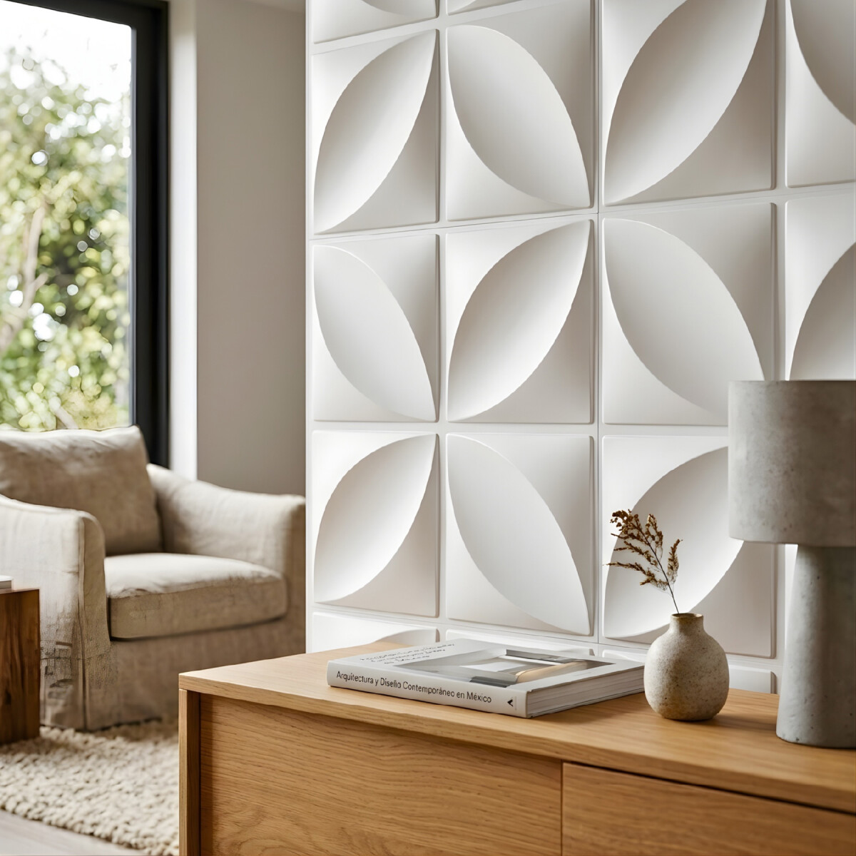 Revestimiento de Pared Panel 3D PVC 50x50cm - Diseño Flor Blanco 