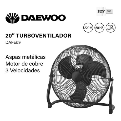 Turbo ventilador Daewoo | Aspas Metálicas | Motor Cobre | Color negro Turbo ventilador Daewoo | Aspas Metálicas | Motor Cobre | Color negro