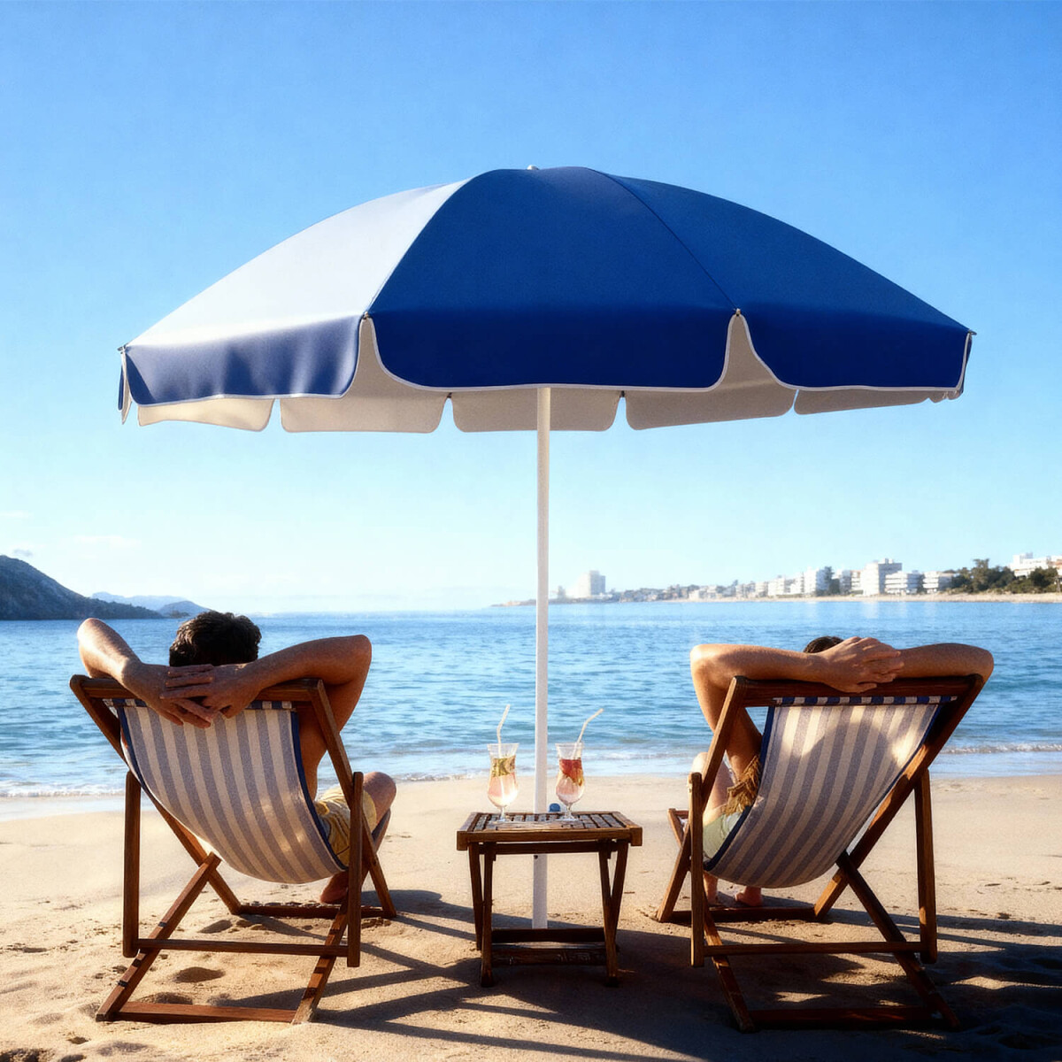 Sombrilla De Playa Reforzada 2.30m Grande Jardin Patio Con Filtro Uv Imback Color Azul 