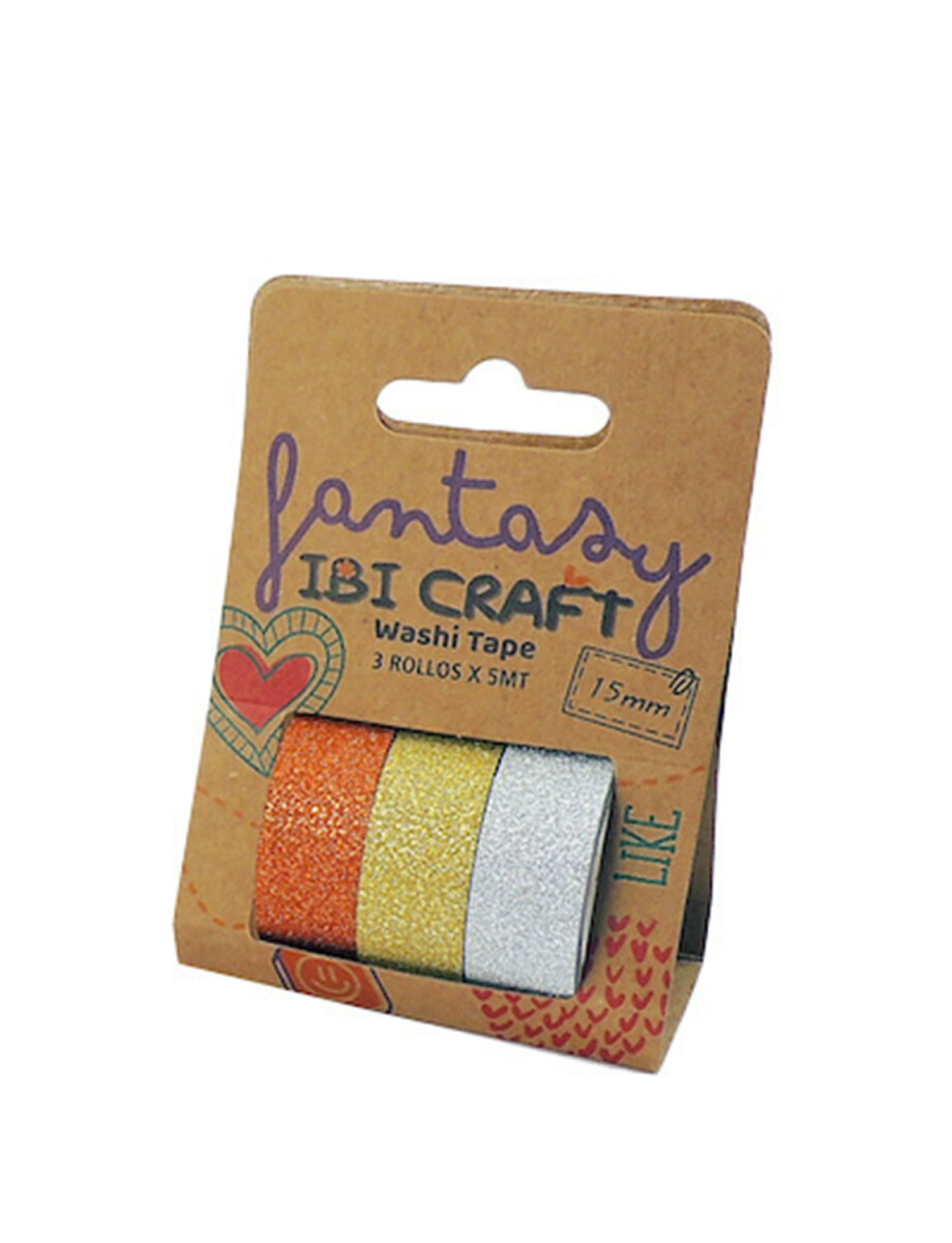 CINTA WASHI 1,5 cm X 5 mts PAQUETE X 3 - BRILLANTINA 