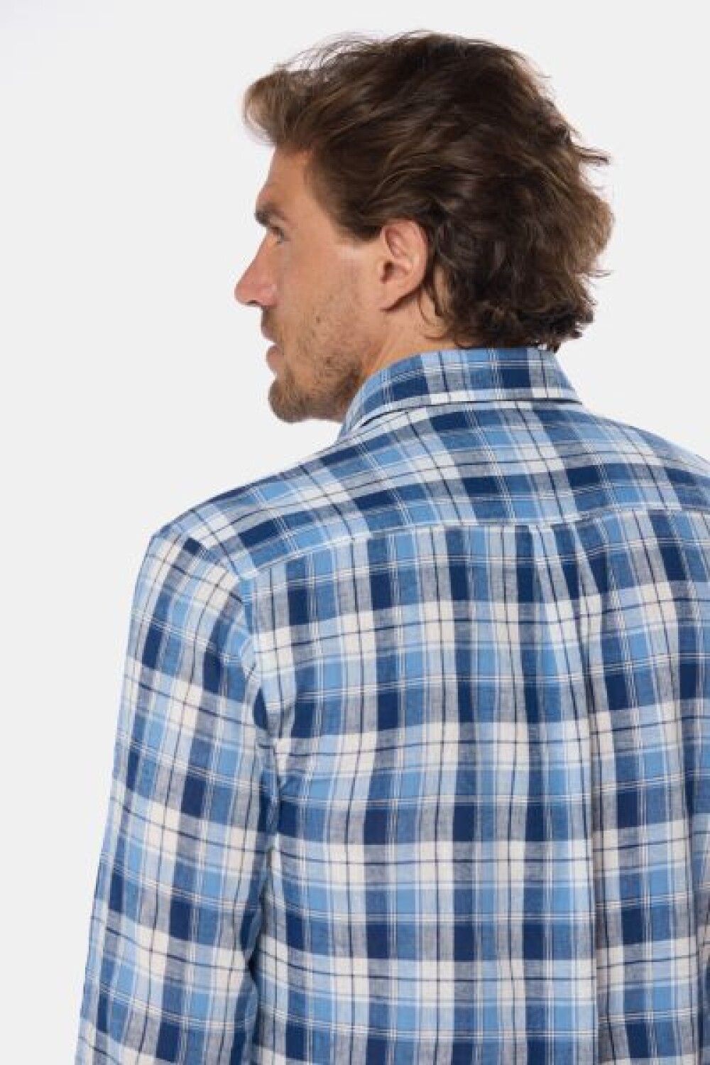 CAMISA DE LINO A CUADROS Azul