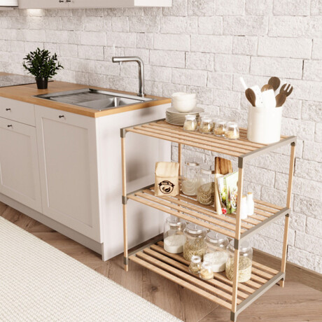 Estantería Organizadora Rack 3 Niveles 78x65x30Cm Madera PP Natural