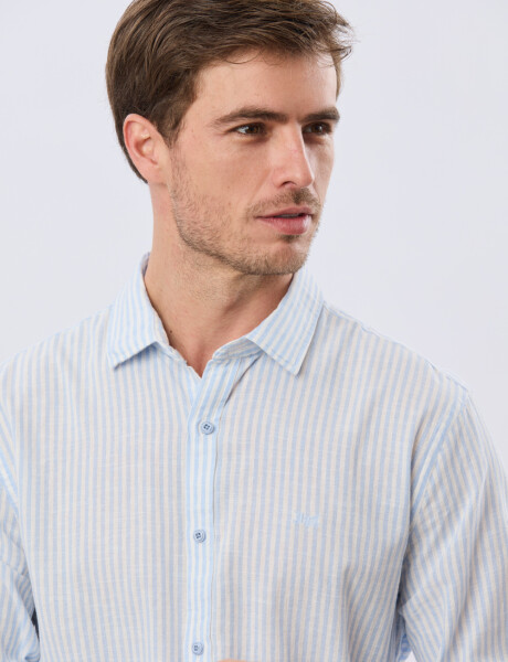 CAMISA RAYADA DE LINO Celeste