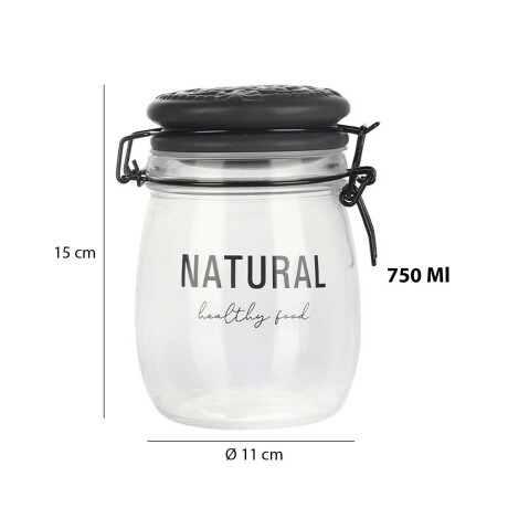 Frasco Recipiente Natural 750Ml en Vidrio y Tapa Cerámica Negro