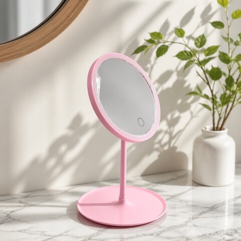 ESPEJO DE MAQUILLAJE REDONDO CON LUZ LED (ROSA) ESPEJO DE MAQUILLAJE REDONDO CON LUZ LED (ROSA)